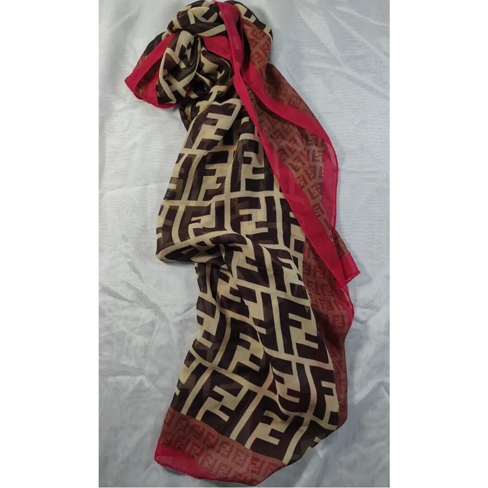 FENDI FOULARD 100% SILK RED SCARF A3866
